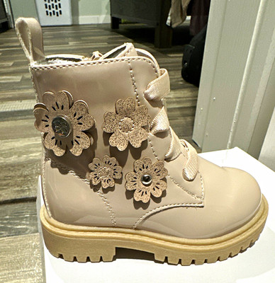 Jessica Simpson Girls Beige Floral Ankle Bootie Lace-Up Zipper Round Toe 6