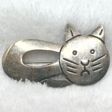 Taxco Mexico Sterling Silver Cat Brooch Kitten Feline TF55 BP3282 2.25X1.25" 17g