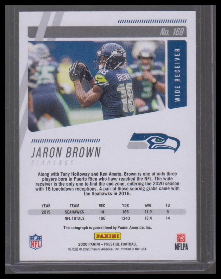 2020 Panini Prestige #169 Jaron Brown Xtra Points Signatures Green - Image 2 of 2