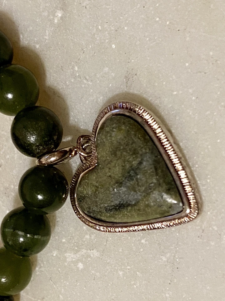 绿色石头手链弹力银色心形饰品凯尔特结口音 — 第 2/4 张图片