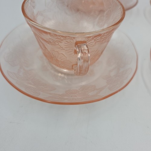 Pink Macbeth Evans American Sweetheart Cups & Saucers ~ 4 Sets Depression Glass - Picture 8 of 10
