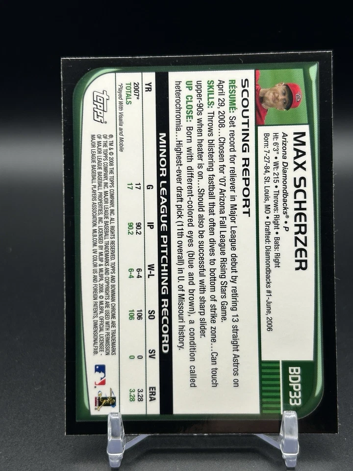 2008 Bowman Draft Picks & Prospects Max Scherzer #BDP33 хромированный (RC) дебютант - Изображение 2 из 2