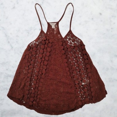 Sun & Shadow Rostfarbenes Tanktop mit floraler Häkelspitze Damen Größe Klein 