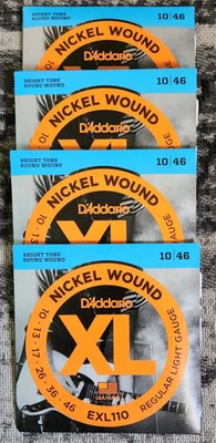 4 packs D'Addario 10-46 Electric Guitar Strings EXL110 Regular Light MP7