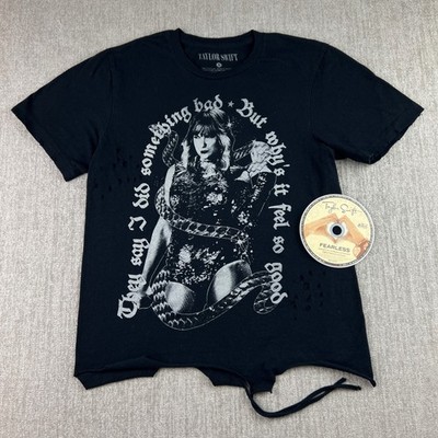 Taylor Swift Reputation Tour T-Shirt Womens Small Black Distressed + Fearless CD