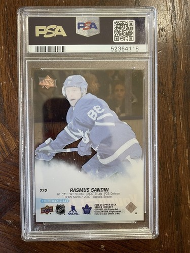 2019-20 Upper Deck Young Guns Clear Cut Parallel #222 Rasmus Sandin YG PSA 9 - Picture 2 of 2