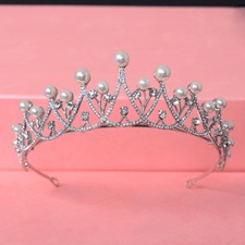 4.8cm Tall Pearl Crystal Tiara Crown Wedding Prom Queen Princess For Women