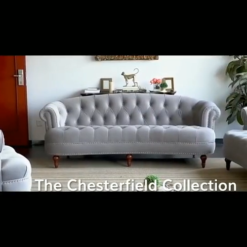 Chesterfield Tufted Velvet Fabric Sofa 1/2/3 Seater Lounge Set - Video 1 of 1