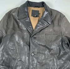 VTG Y2K J.Crew Leather Field Jacket Men Large Lined Dark Brown Car Coat Patina