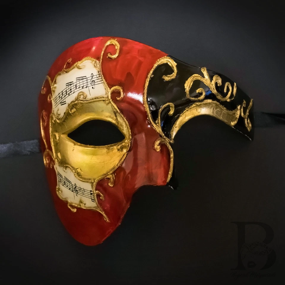 Mens Masquerade Mask Classic Musical Half Phantom of the Opera [Red/Black] - Image 2 of 4