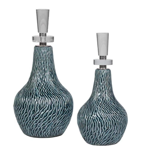 Uttermost Almera Coastal Ceramic and Iron Bottles in Blue (Set of 2) - Picture 2 of 4