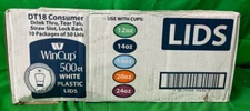 Wincup 496Count White Plastic Lids w/Straw Slot, For 12,16,20&24oz Cups OPEN BOX