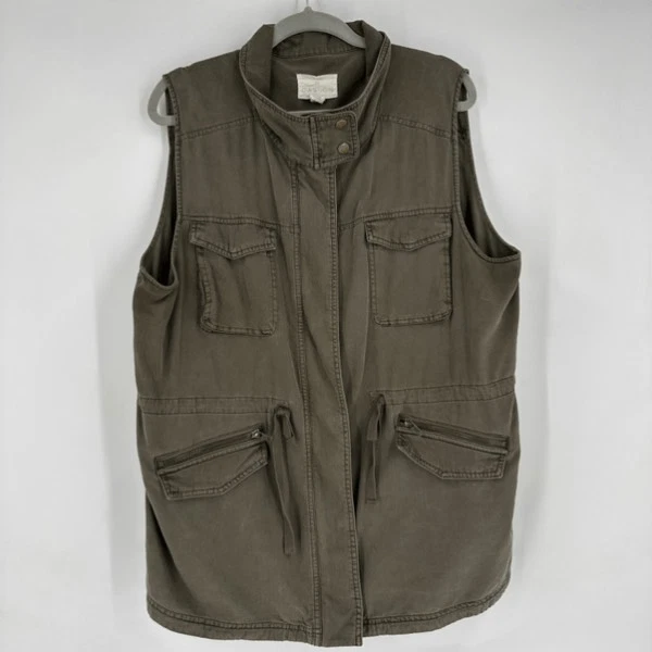 Chaqueta chaleco utilitario Caslon verde oliva para mujer XXL 2XL mezcla de algodón militar Foto 2 de 4