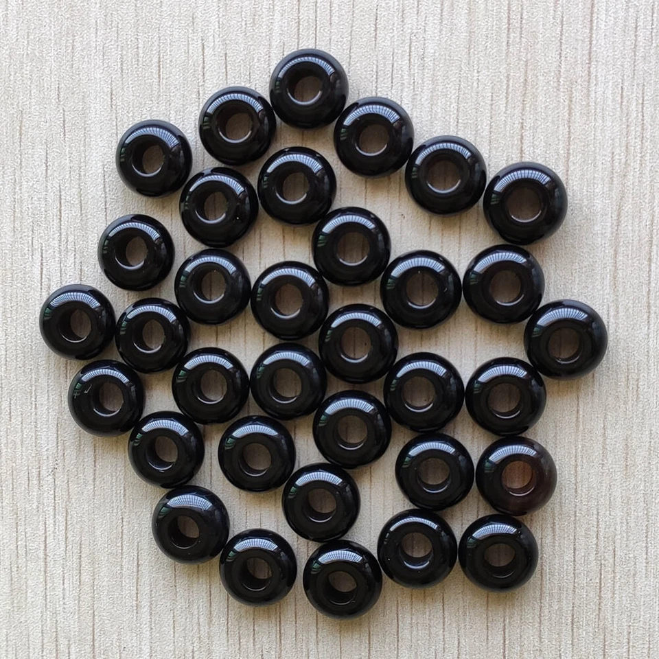 Wholesale 50pcs/lot Natural Obsidian Stone Round Shape Big Hole Charms Beads GQ - Image 2 of 2