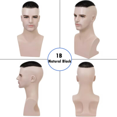 PU Thin Skin Mens Toupee Human Hair Replacement System Toupee Piece/Wig Buzz Cut