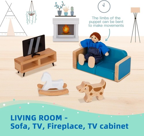 Charming Wooden Dollhouse with Interactive Furniture & Family Dolls for Kids - Picture 6 of 10