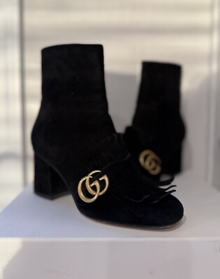 GUCCI Marmont double G Logo Suede Fringe Boots US 7.5 IT 37.5 - PRISTINE!