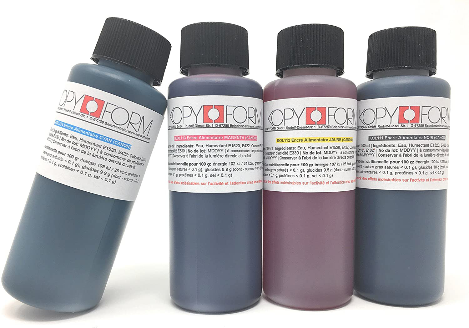 Encre alimentaire jaune bleu cyan rouge magenta noir pour imprimante Canon KOL110