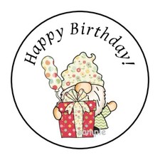 30 GNOME HAPPY BIRTHDAY ENVELOPE SEALS LABELS STICKERS 1.5" ROUND PRESENT TAGS