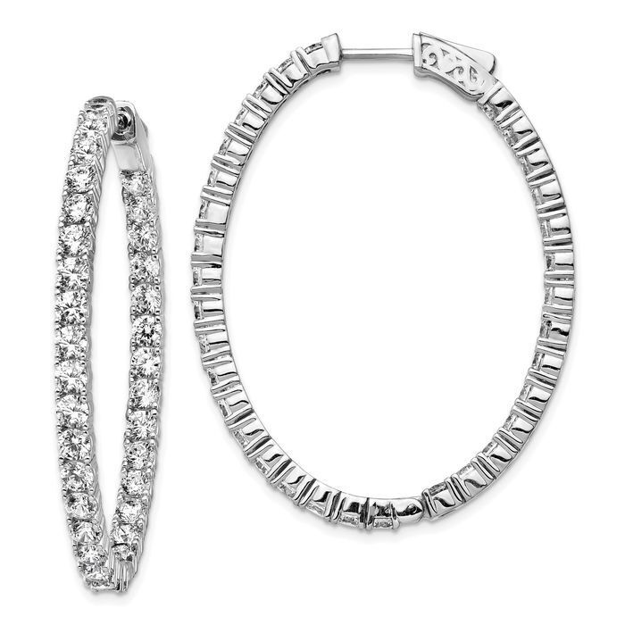 925 Sterling Silver 3mm CZ Oval Large Hoop Earrings | eBay