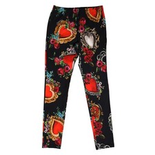 DOLCE & GABBANA Kids Pants Black Floral Heart Print Trousers s. Tag 12 240usd
