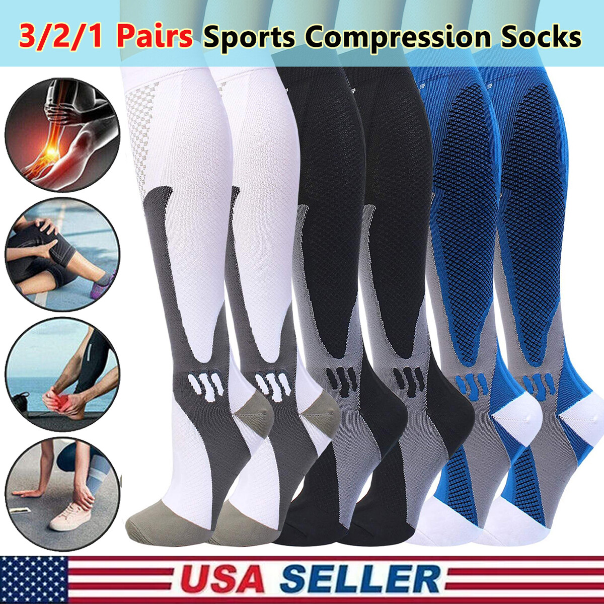 SAOLA 3 2 Paia Calze a Compressione Rame 20 30mmHg Supporto Graduato Uomo Unisex S XXL