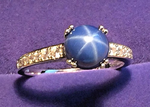 Anillo Zafiro Estrella Azul 8mm Piedra Oro 14k o Acabado Rodio Tallas 6-10US - Imagen 4 de 23