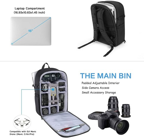 15-16 inch Camera Backpack Bag DSLR/SLR/Mirrorless Photography 3 Layers Tactical - Picture 89 of 163
