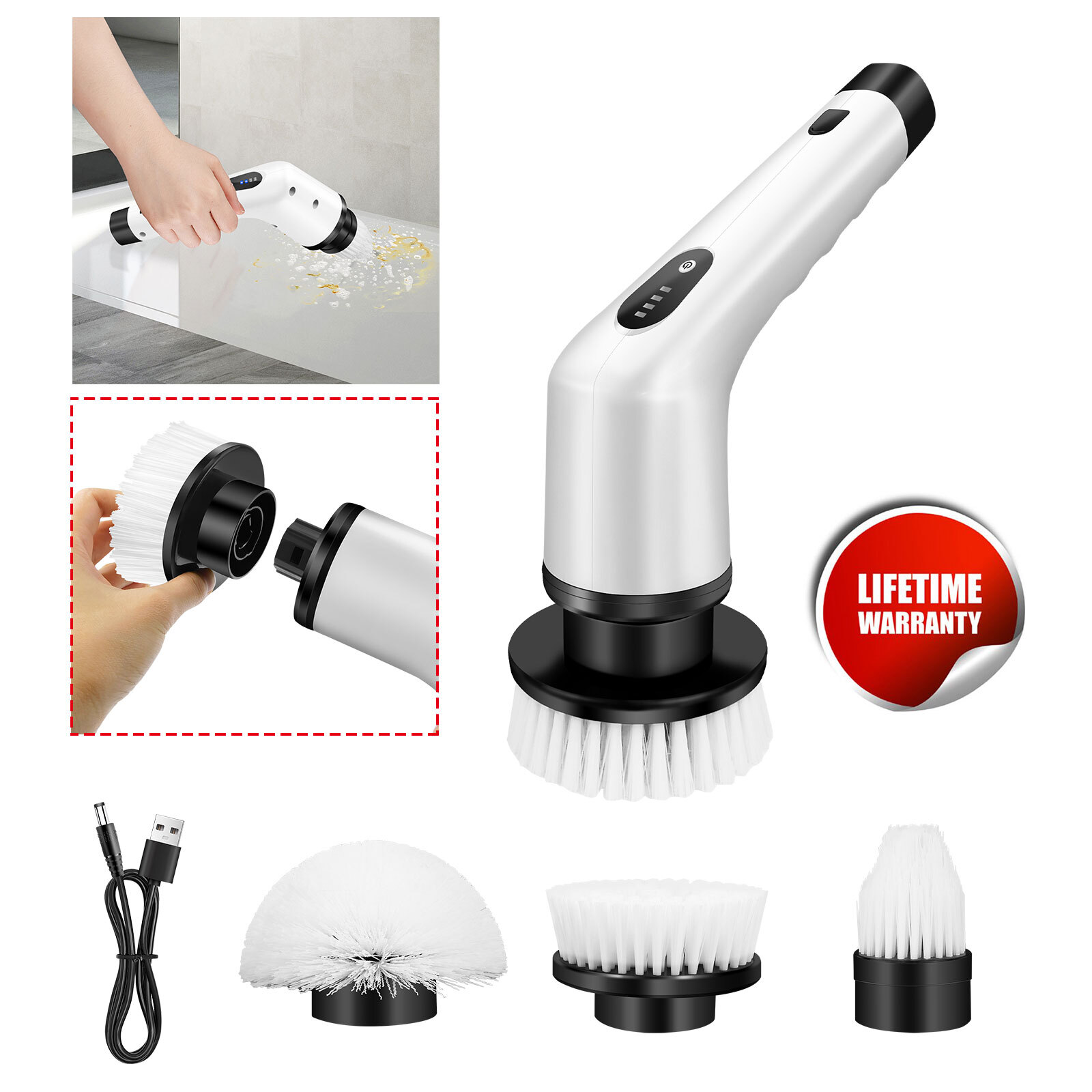 2024 Electric Spin Scrubber, Brush w/ 3X Cleaning Heads Replacement Heads