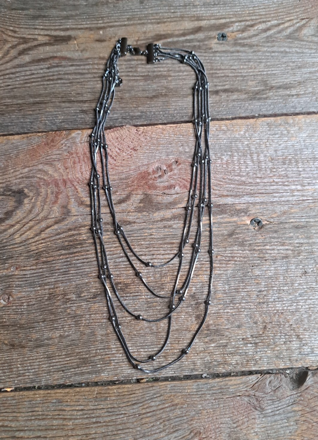 Black Triple Multi Stranded Necklace Cascading Fa… - image 1