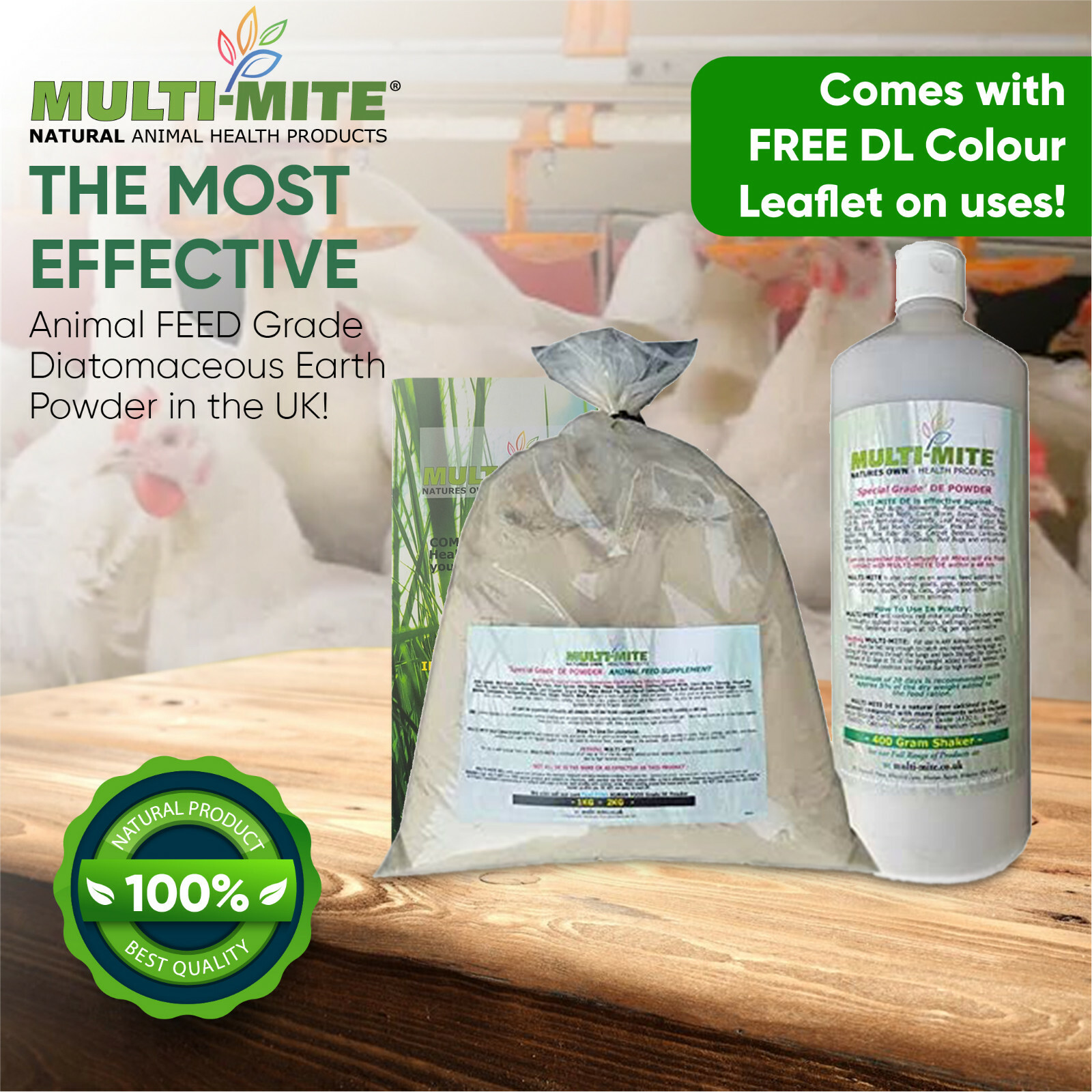 Diatomaceous Earth 1KG and Shaker FEED Grade Parasite Powder Red Mite