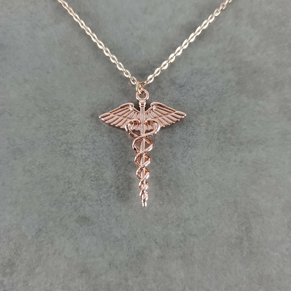 Медсестра символ розовое золото покрытием ожерелье кадуцей медицинская медсестра врач больницы - Изображение 4 из 4