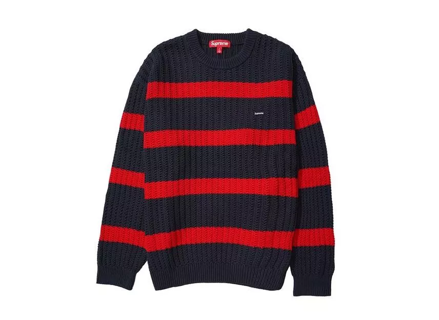 Pull bleu marine à rayures calibre ample suprême