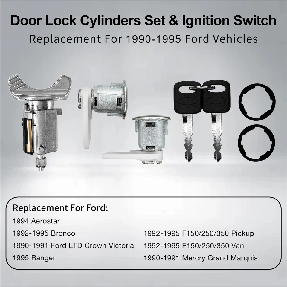 Ignition Switch & Door Lock Cylinder Set For 1990-95 Ford F150 F250 F350 Ranger — 第 3/4 张图片