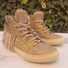 EMONK IBIZA Aztec BOHO FrInge Metalic Gold Canvas Sneakers Women's Size 37