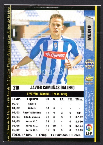 JAVIER CAMUÑAS GALLEGO #210 RECREATIVO HUELVA 2007-08 CROMO MUNDICROMO LIG 07/08 - Imagen 2 de 2