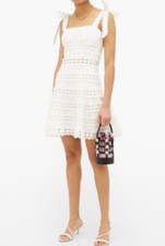 ZIMMERMANN Linen Mini Dress 1 White Kirra Tie Shoulder Eyelet Resort & Swim $750