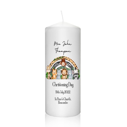 Personalised Christening Baptism Candle Gift Naming Day Safari Cross Boy Girl - Picture 2 of 3
