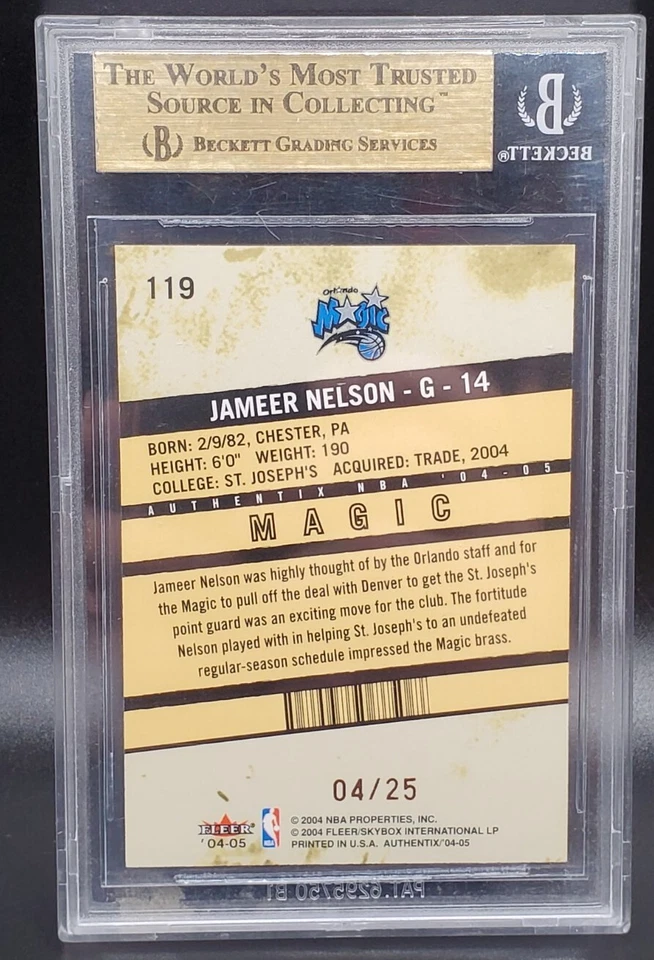 JAMEER NELSON 04-05 FLEER AUTHENTICIX 25 ROOKIE RC MAGIC SSP 4/25 BGS 9.5 Foto 4 de 4