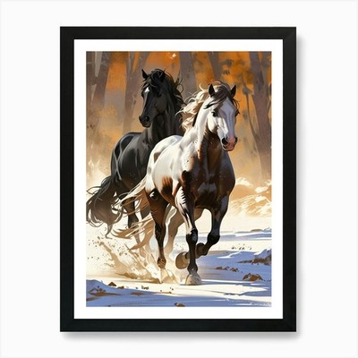 Leonardo Anime Xl Two Majestic Hors Framed Wall Art Poster Canvas Print Picture