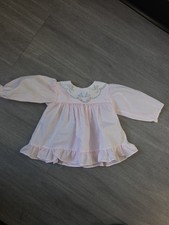 Vintage Nursery Rhyme Pink Floral Embroidered Collar Baby Dress 9 Months