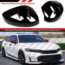 For 22-26 Honda Civic MU Style Gloss Black Side View Mirror Cover Caps W/O Light