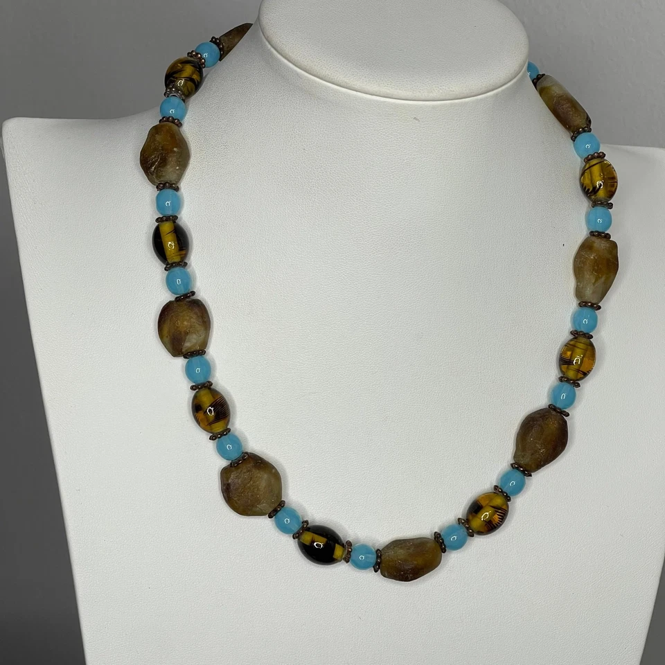 collar cuentas marrón y turquesa color cristal y cristal look cuentas tribal Foto 4 de 4