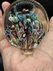 Vintage Art Glass Millefiori Paperweight Blue Green Clear Dome Murano Style 2.5”