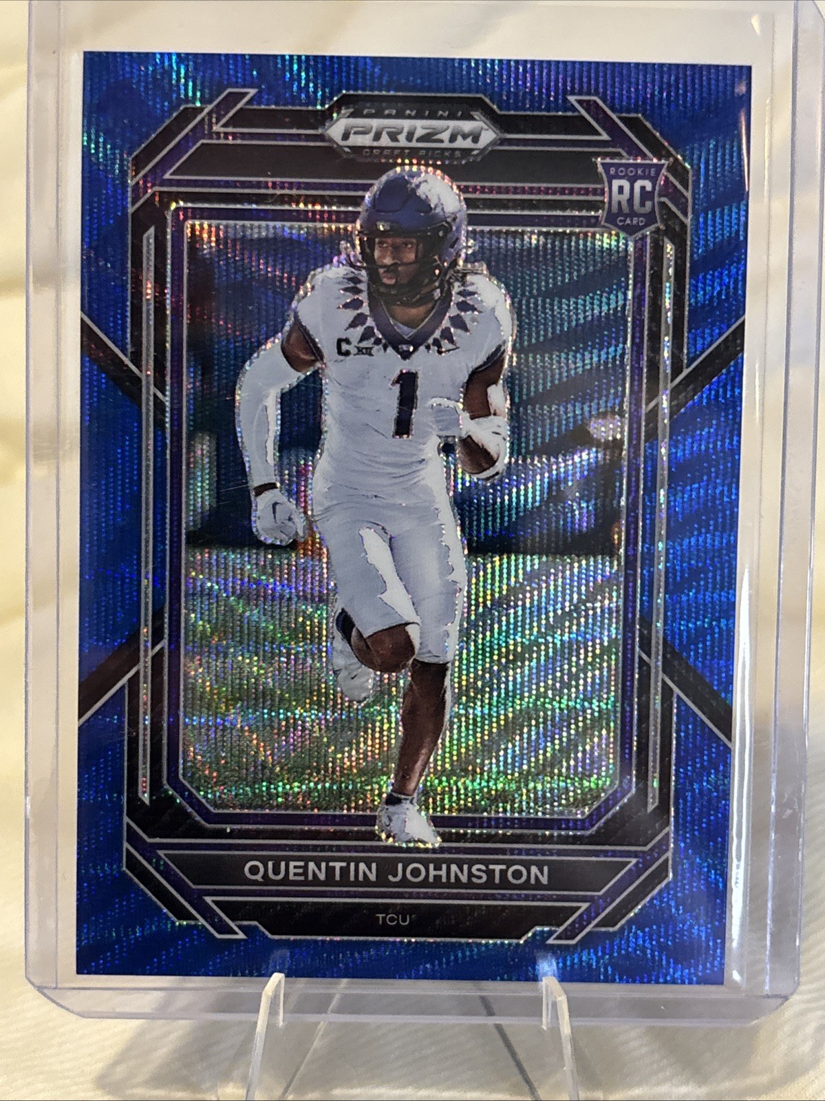 Quentin Johnston RC Rookie Blue Wave 2023 Panini Prizm Draft Picks #138 /249 TCU
