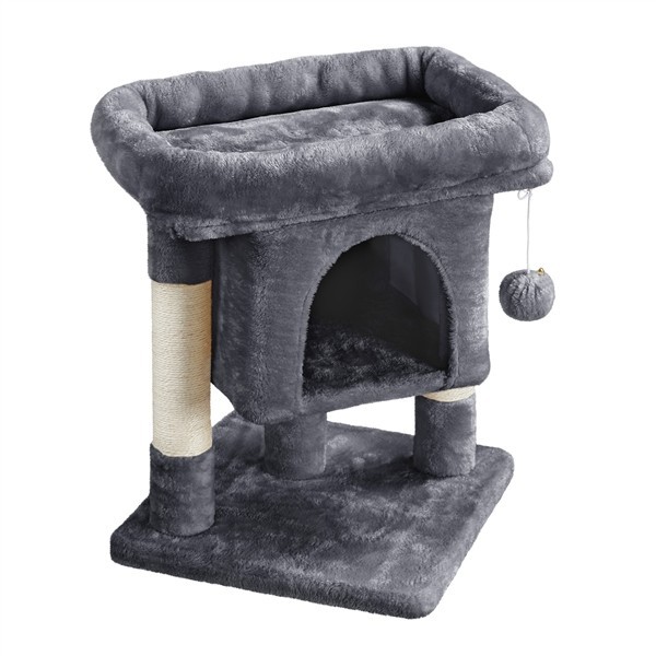 59cm Cat Tree Tower with Double Condo Plush Perches & Cat Scratching Post, Grey