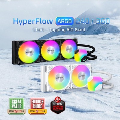 MONTECH HyperFlow ARGB 240 AIO CPU Liquid Cooler Black Intel AMD New Sealed