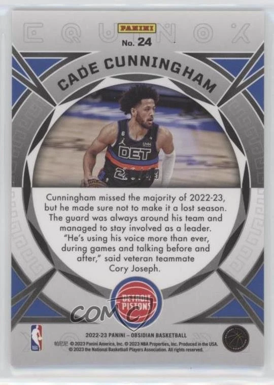 2022 Panini Obsidian Equinox Electric Etch Purple Flood /49 Cade Cunningham #24 - Image 2 of 2