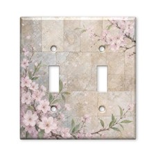 Tan Pink Blossom Stone Garden Light Switch Plate Cover Decorative Toggle Outlet