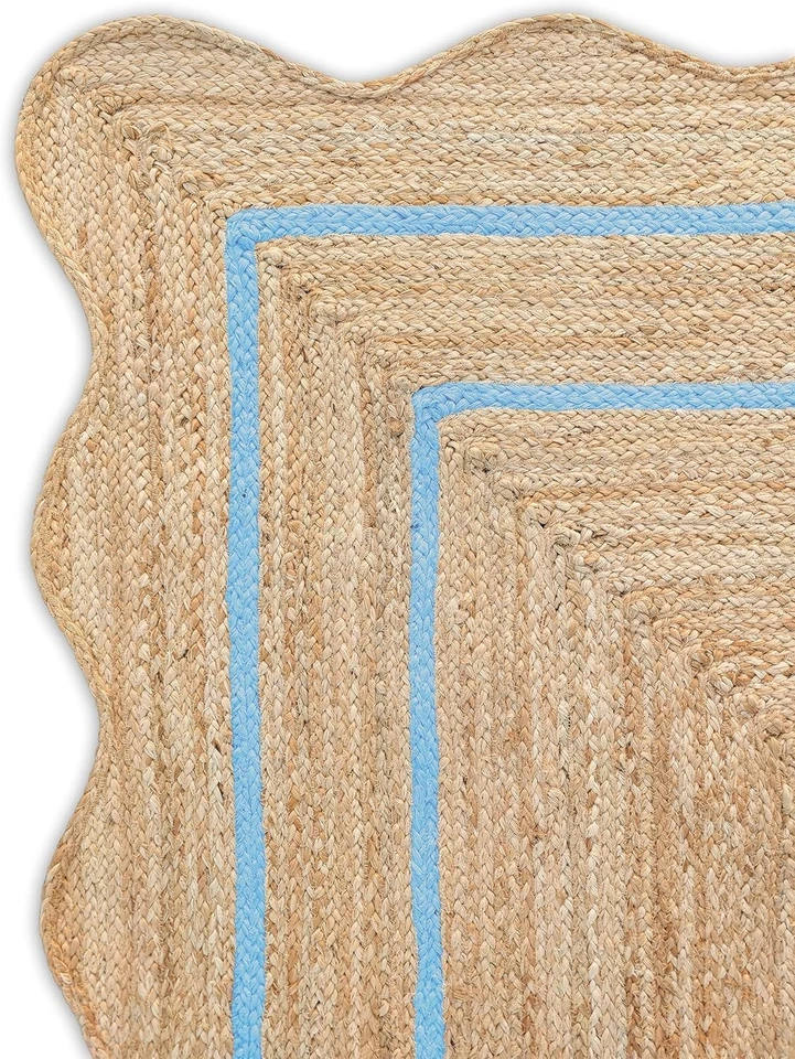 Scalloped Rug 100% Natural Jute Braided Carpet Modern Entryway Runner Area Rug - Image 2 of 4